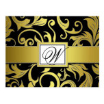 Black Gold Damask Wedding Save the Date Postcards