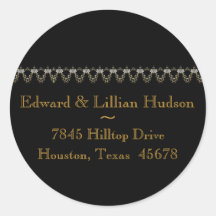 Black Gold & Pearl Address Labels Round Stickers