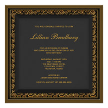 Black Gold Swirls Womans 50th Birthday Party Personalized Invitations