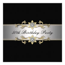 Black Gold Womans 50th Birthday Party Custom Invitations