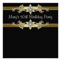 Black Gold Womans 50th Birthday Party Personalized Invite