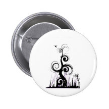 Black Grunge Swirls With Bird - Purple Button