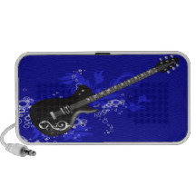 Black Guitar Doodle Custom Speakers  - Blue