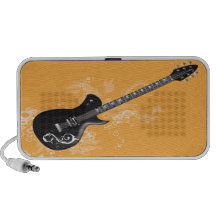 Black Guitar Doodle Custom Speakers  - Orange