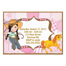 Black Haired Cowgirl Birthday Invitations