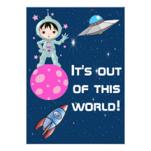 Black Haired Girl Astronaut Birthday Invitation