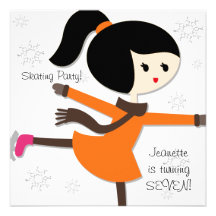 Black Haired Girl Skating Birthday Invitation