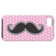 Black handlebar moustache on girly pink polka dots