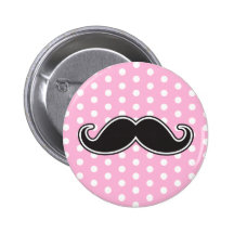 Black handlebar moustache on girly pink polka dots