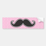 Black handlebar moustache on girly pink polka dots bumper sticker