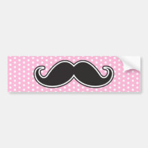 Black handlebar moustache on girly pink polka dots bumper sticker