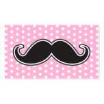 Black handlebar moustache on girly pink polka dots business card
