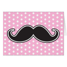 Black handlebar moustache on girly pink polka dots cards