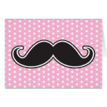 Black handlebar moustache on girly pink polka dots card