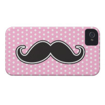 Black handlebar moustache on girly pink polka dots Case-Mate iPhone 4 cases