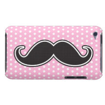 Black handlebar moustache on girly pink polka dots barely there iPod covers