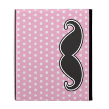 Black handlebar moustache on girly pink polka dots iPad folio covers
