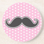 Black handlebar moustache on girly pink polka dots beverage coasters