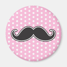 Black handlebar moustache on girly pink polka dots magnet