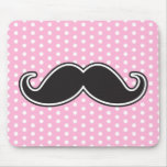 Black handlebar moustache on girly pink polka dots mouse pads
