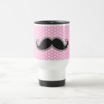 Black handlebar moustache on girly pink polka dots mug