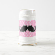 Black handlebar moustache on girly pink polka dots mugs