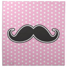 Black handlebar moustache on girly pink polka dots napkin