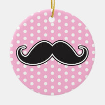 Black handlebar moustache on girly pink polka dots ornaments