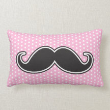 Black handlebar moustache on girly pink polka dots pillows