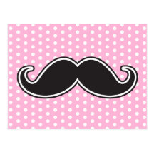 Black handlebar moustache on girly pink polka dots postcards