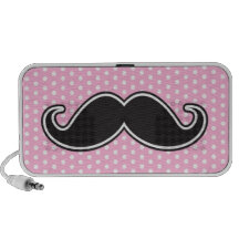 Black handlebar moustache on girly pink polka dots mp3 speakers