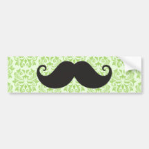 Black handlebar moustache on green damask pattern bumper stickers