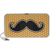 Black handlebar moustache on orange polka dots notebook speakers