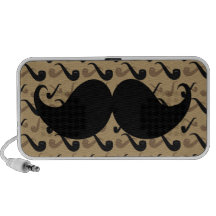 Black Handlebar Mustache on Pipe Pattern Travelling Speaker
