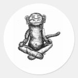 black ink zen monkey round sticker