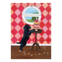 Black Lab Puppy with Cupcakes Party Invitations