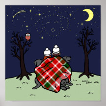 Black Labrador Family and Starry Sky Poster
