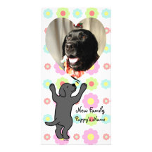 Black Labrador Puppy Hug Cartoon Floral Customized Photo Card