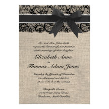 Black Lace and Burlap Wedding Invitation