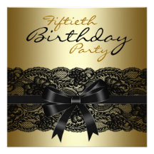 Black Lace Gold Womans 50th Birthday Party Invitation