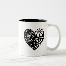 Black Lace-like / metalwork-like Heart pattern Mugs
