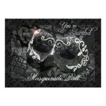 Black Lace Mask Jewelled Masquerade Ball Invitatio