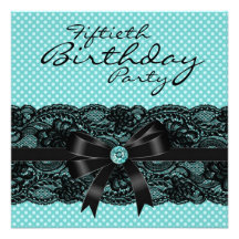 Black Lace Teal Womans 50th Birthday Party Custom Invites