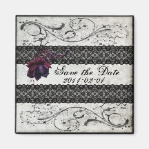 Black Lace Wedding Save the Date Refrigerator Magnet