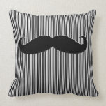Black Moustache and Stripes Funny Throw Pillow