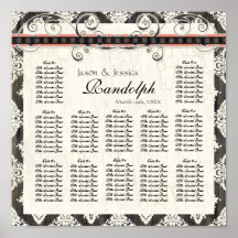 Black 'n White Damask Pink Wedding Seating Chart Print