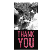 Black & Pink Glitter Thank You Photo Cards