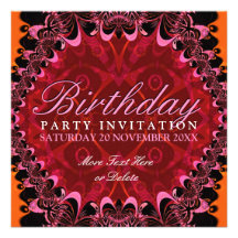 Black Pink Lace Exotic Birthday Party Invitations