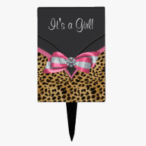 Black Pink Leopard Baby Shower Cake Topper cake picks