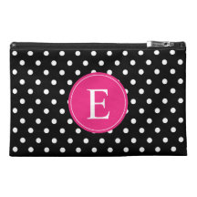 Black Polka Dot Pink Monogram Travel Accessories Bag